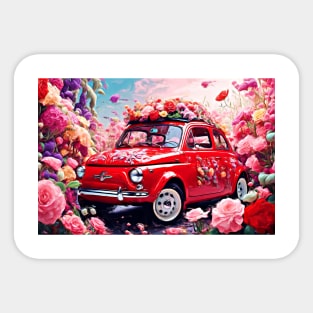 Red Fiat 500 in a surreal sea of flowers Sticker